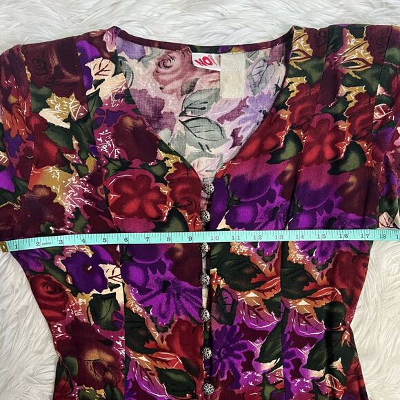 Vintage 90s No Boundaries Dark Floral Button Front Midi Dress Tie Back Dress - Picture 7 of 10